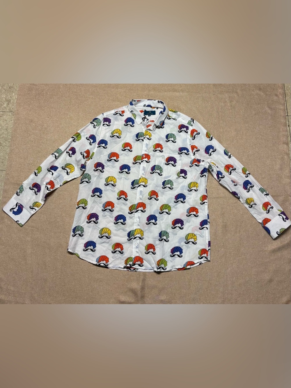 Rooh Amer 100% Cotton turban shirt . Fun Face Moustache button up shirt